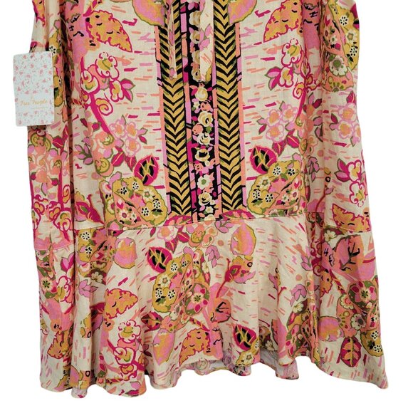 Free People NWT Size L Dress Mini Linen Blend Floral Keyhole Back Pullover Pink - Picture 7 of 13